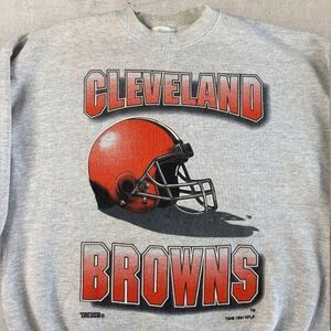 Vintage Cleveland Browns Sweatshirt Men’s XL Gray Trench Spell Out Crewneck 90s
